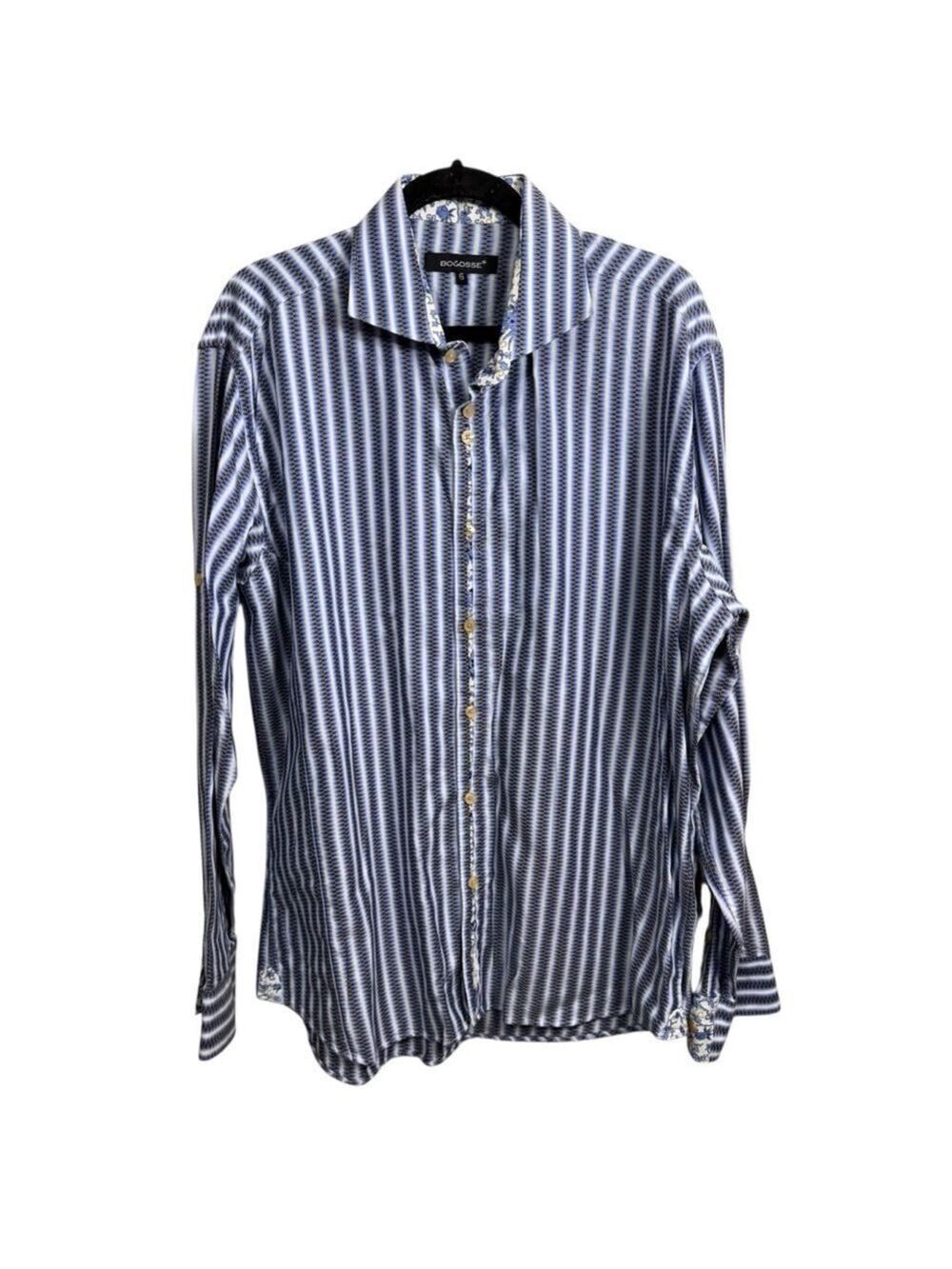 BOGOSSE Striped Button-Up Shirt Size XXL Blue